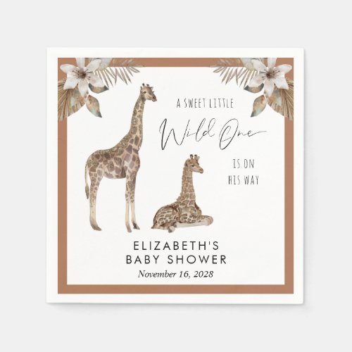 Giraffes Boho Watercolor Baby Shower Napkins