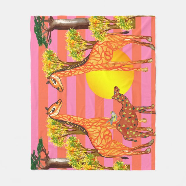 Giraffes, Camel & Sun Fleece Blanket (Front)