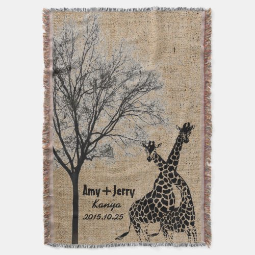 Giraffes Couple Love Personalized Wedding Gift Throw Blanket