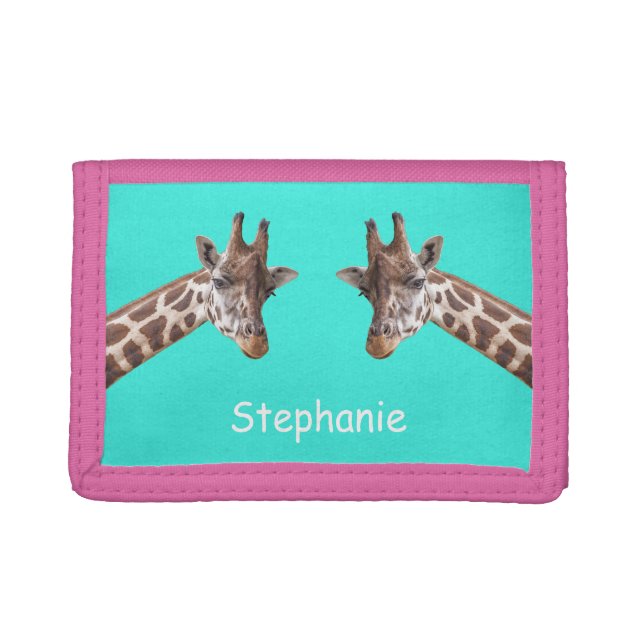 Giraffes Cute Safari Animals Girl Name  Trifold Wallet (Front)
