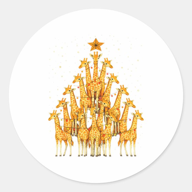 Giraffes Forming Christmas Tree Lights Star Safari Classic Round Sticker (Front)