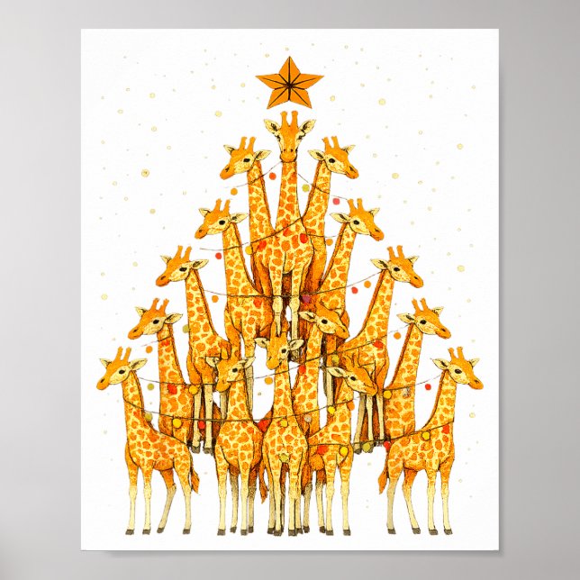 Giraffes Forming Christmas Tree Lights Star Safari Poster (Front)