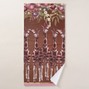 Giraffes Giraffe Floral Rustic Brown Safari Chic Bath Towel Set
