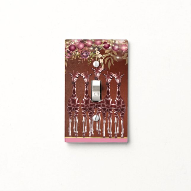 Giraffes Giraffe Floral Rustic Brown Safari Chic Light Switch Cover (In Situ)