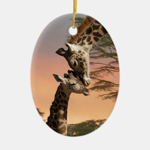 Giraffes Greeting Each Other Ceramic Ornament