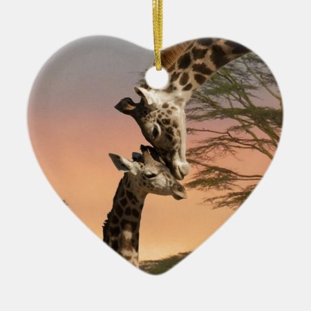 Giraffes Greeting Each Other Ceramic Ornament