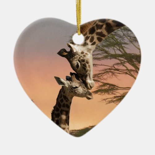 Giraffes Greeting Each Other Ceramic Ornament