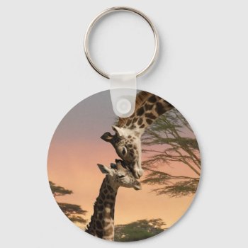 Giraffes Greeting Each Other Keychain by saveena at Zazzle