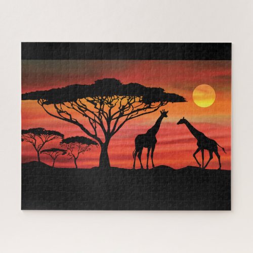 Giraffes in a Serengeti African Sunset Jigsaw Puzzle