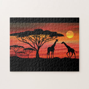 Giraffes in a Serengeti Sunset Jigsaw Puzzle