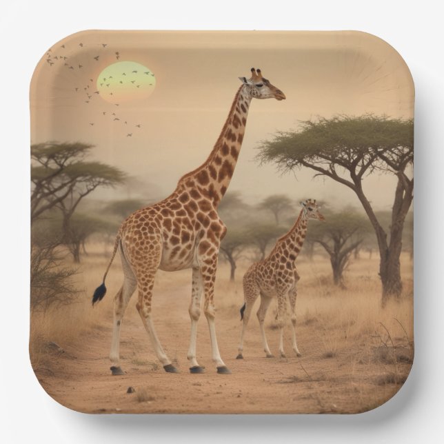 Giraffes in Africa Paper Plates (Front)