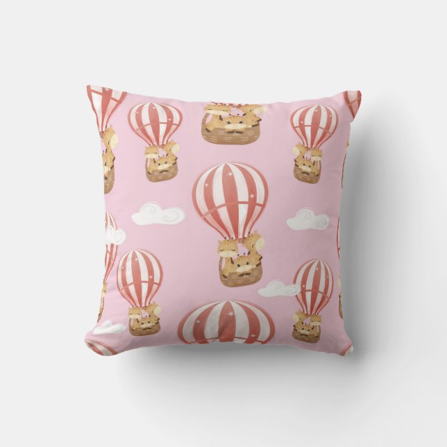 Giraffes in Hot Air Balloons Throw Pillow (Front)