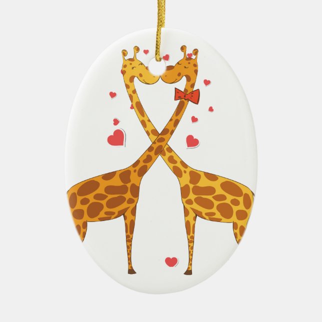 Giraffes in Love Ceramic Ornament (Front)