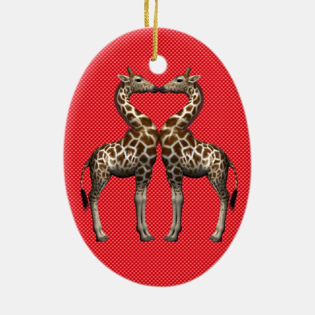 Giraffes In Love Ceramic Ornament (Back)