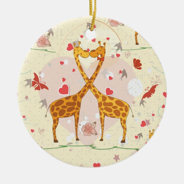 Giraffes in Love Ceramic Ornament (Front)