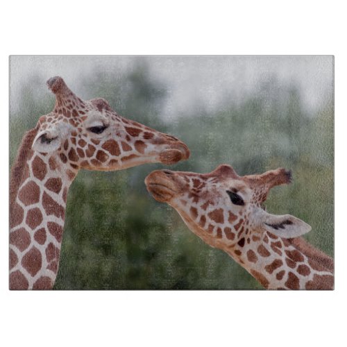 Giraffes in Love Glass Cutting Board