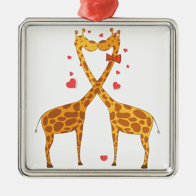 Giraffes in Love Metal Ornament (Front)