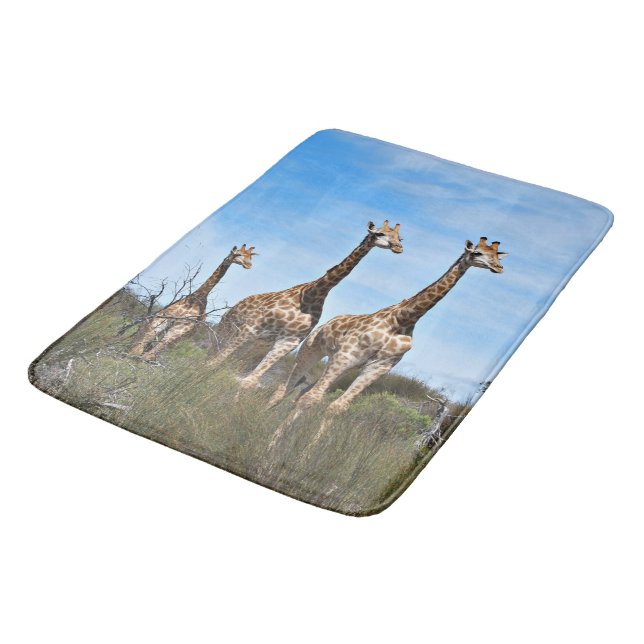 Giraffes in Sunlit Grassland Bath Mat (Angled)