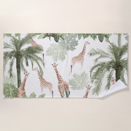 Giraffes in the Jungle 1 kids wall decor art Beach Towel