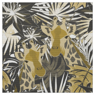 Giraffes in the night forest. fabric