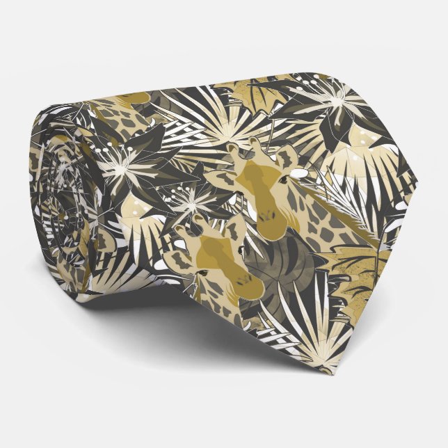 Giraffes in the night forest. neck tie (Rolled)