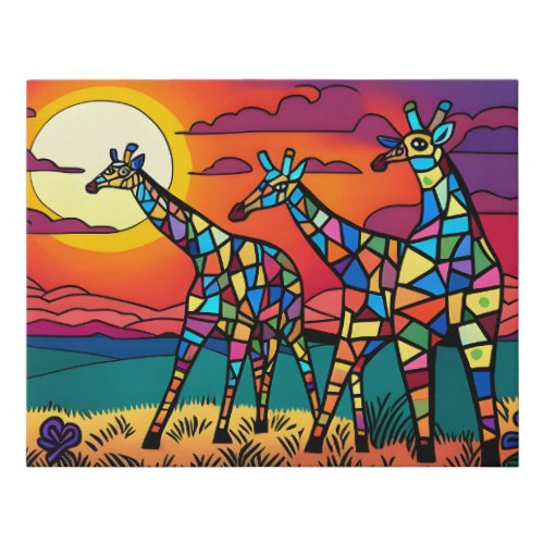 Giraffes in the Savanna Under the Evening Sun Faux Canvas Print