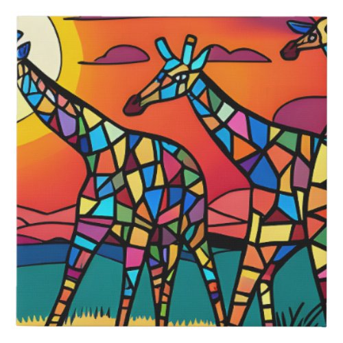 Giraffes in the Savanna Under the Evening Sun Faux Canvas Print