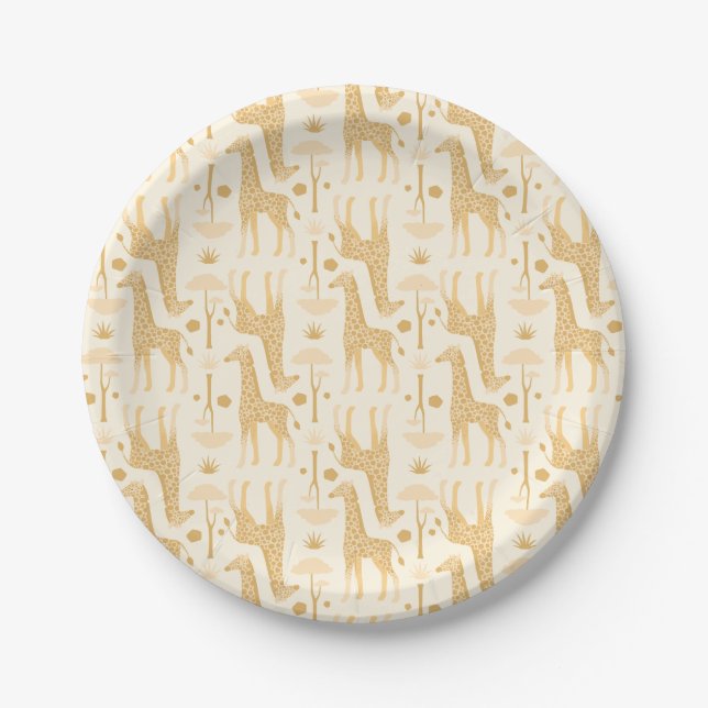 Giraffes in the Savannah in Yellow Paper Plates (Front)