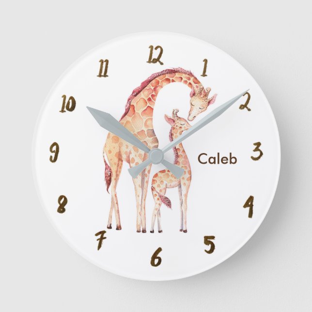 Giraffes Jungle Nursery Room Personalized Custom Round Clock (Front)