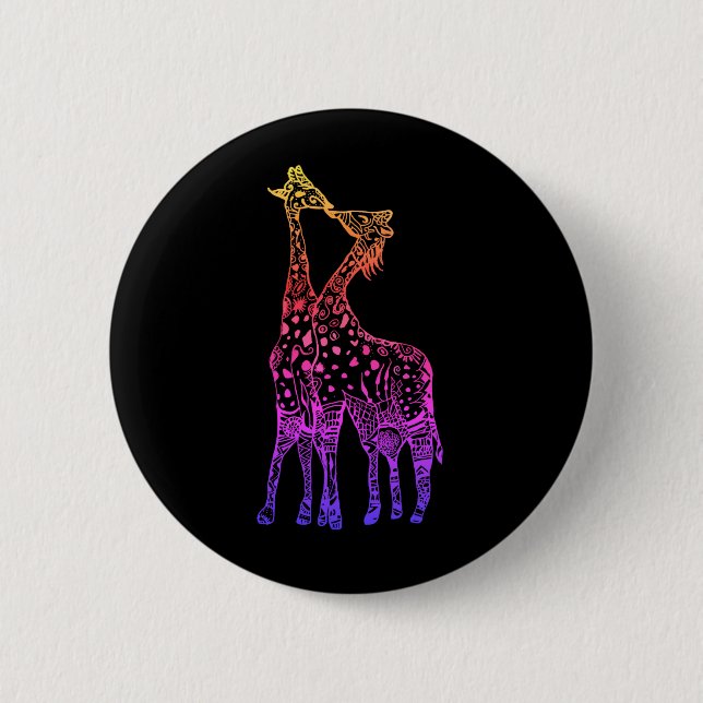Giraffes Kiss colorful art Round Badge Pinback Button (Front)