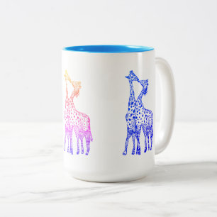 Giraffes Kiss Drawing 444 ml Two-Tone Mug