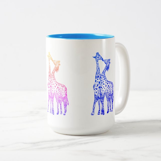 Giraffes Kiss Drawing 444 ml  Two-Tone Mug (Front Right)