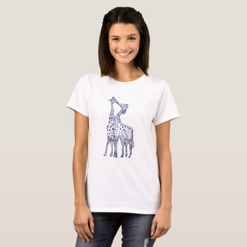 Giraffes Kiss Drawing Womens Basic T_Shirt White T_Shirt