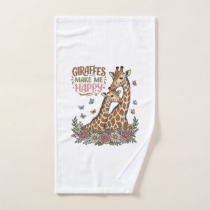 Giraffes Make Me Happy Vintage Floral Shirt Design Hand Towel