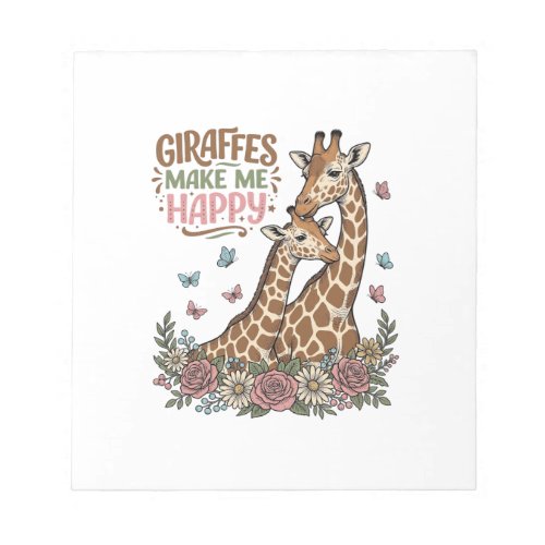 Giraffes Make Me Happy Vintage Floral Shirt Design Notepad