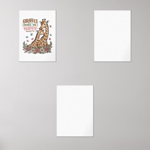 Giraffes Make Me Happy Vintage Floral Shirt Design Wall Art Sets