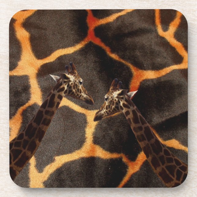 Giraffes On Exotic Giraffe Background, Beverage Coaster (Front)