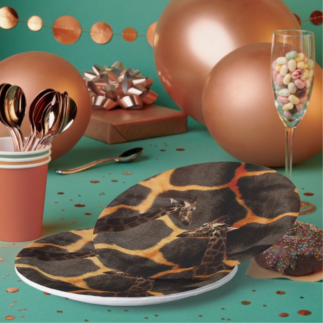 Giraffes On Exotic Giraffe Background, Paper Plates (Multi)