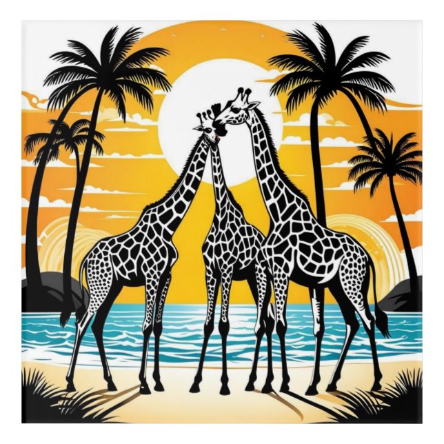 Giraffes on the Beach  Acrylic Print (Front)