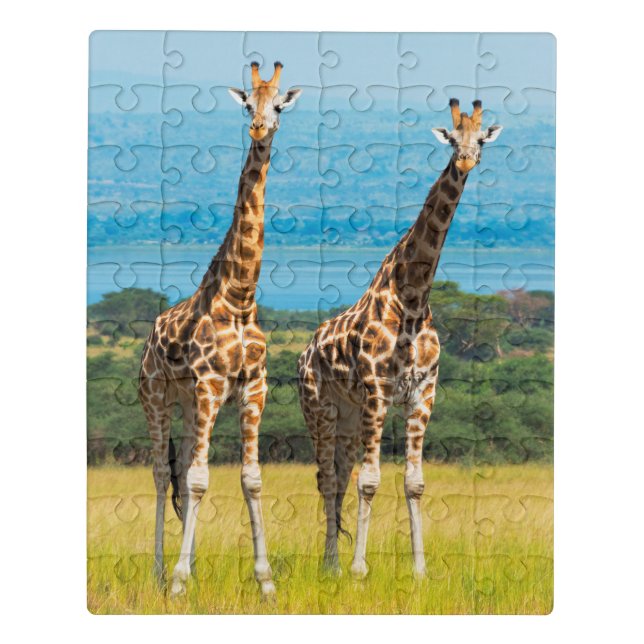 Giraffes on the Savanna, Uganda Jigsaw Puzzle (Puzzle Vertical)