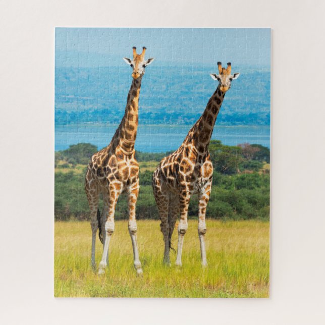 Giraffes on the Savanna, Uganda Jigsaw Puzzle (Vertical)