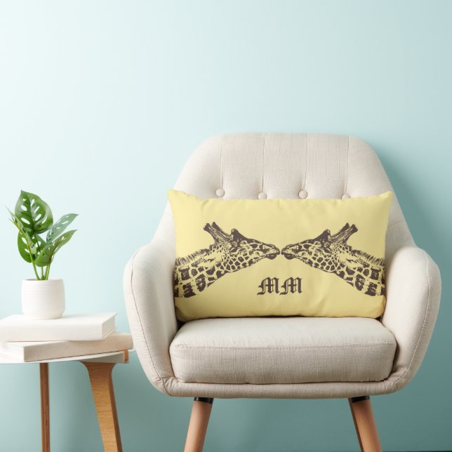 Giraffes Pale Yellow Lumbar Pillow (Chair)