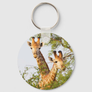 Giraffes Peeking Above Vegetation Keychain
