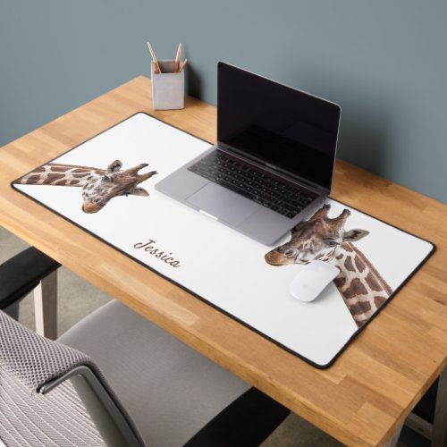 Giraffes Photo Design Personalized Name Desk Mat
