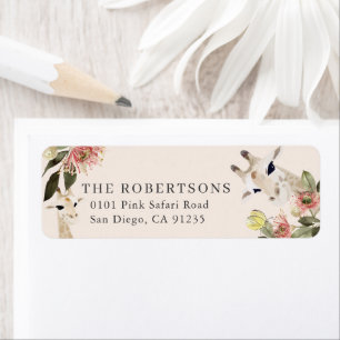 Giraffes Pink Floral Watercolor Return Address Label