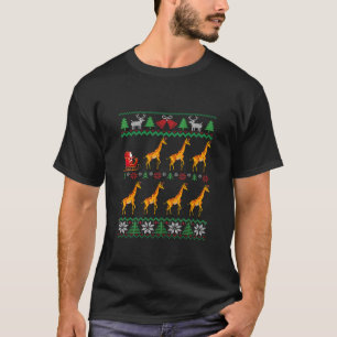 Giraffes Pulling Santa Sleigh Giraffe Ugly Christm T-Shirt
