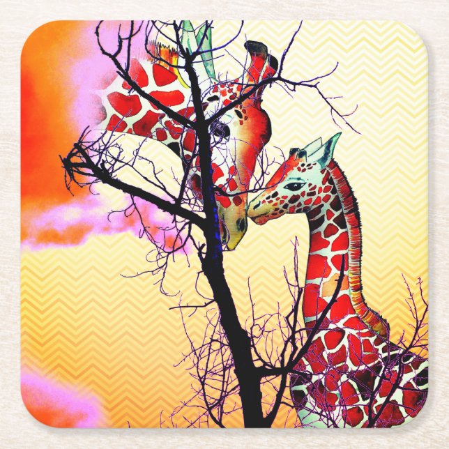Giraffes Square Paper Coaster (Front)