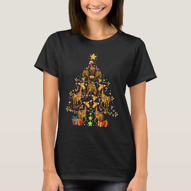 Giraffes Tree Lights Christmas Giraffe  Xmas T-Shirt (Front)