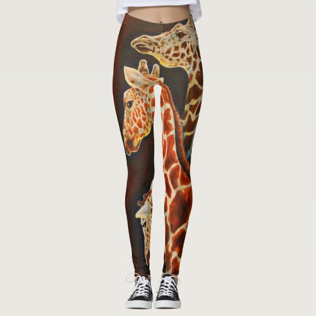 Giraffes, We Three African Animal Art Leggings (Front)