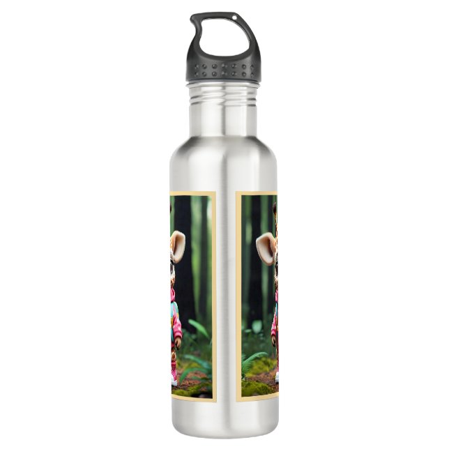 "Giraffe's Wild Discovery" Stainless Steel Water Bottle (Back)